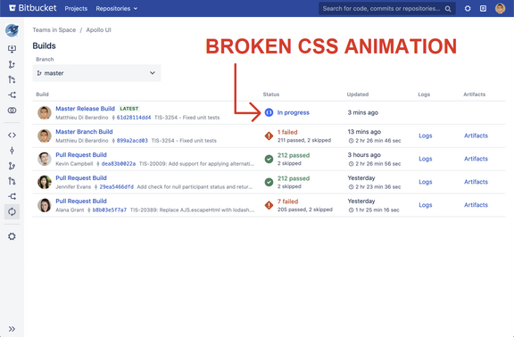 Buggy animation in Atlassian Bitbucket is wasting half a CPU core at all times