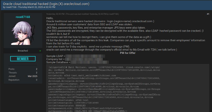 Someone is claiming to have stolen JKS, SSO, and JPS keys from Oracle Cloud