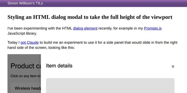 Styling an HTML dialog modal to take the full height of the viewport