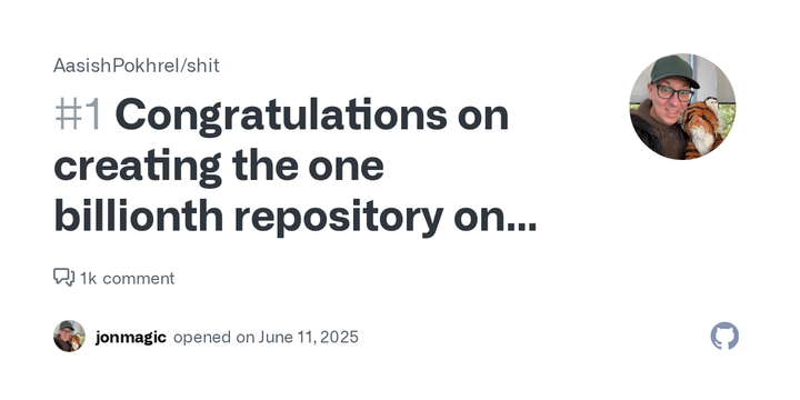 Congratulations on creating the one billionth repository on GitHub