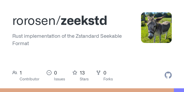 Show HN: Zeekstd – Rust Implementation of the ZSTD Seekable Format