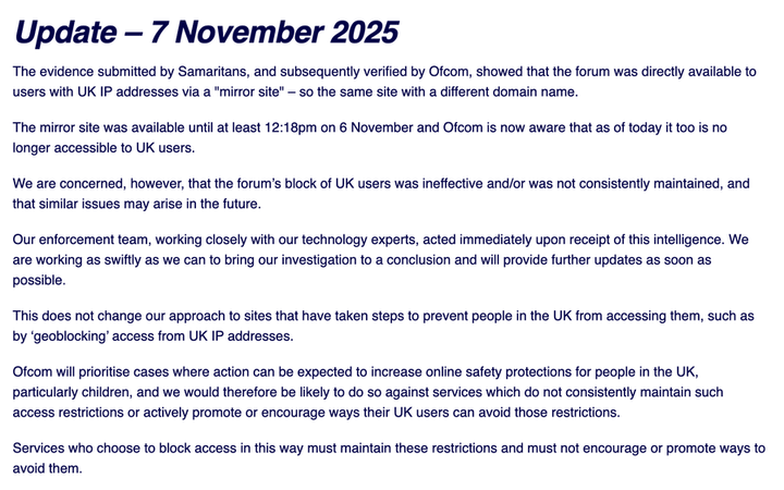 IP blocking the UK is not enough to comply with the Online Safety Act