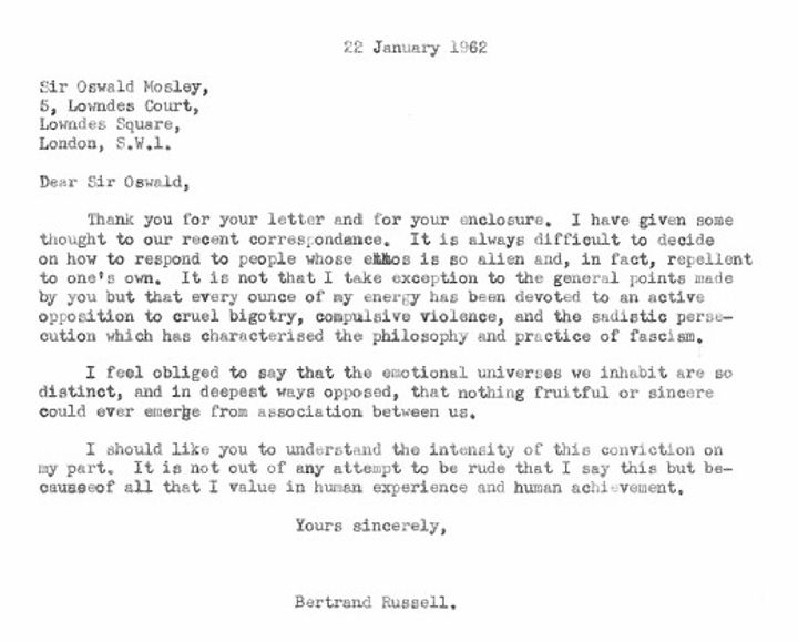 Bertrand Russell to Oswald Mosley (1962)