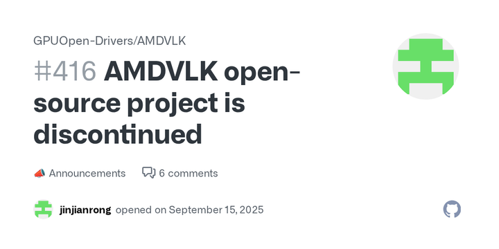 AMD Open Source Driver for Vulkan project is discontinued