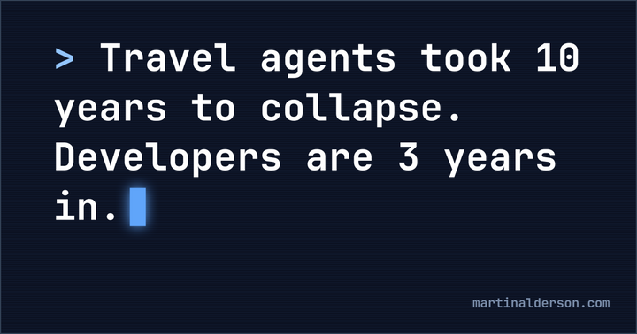 Travel agents took 10 years to collapse. Developers are 3 years in