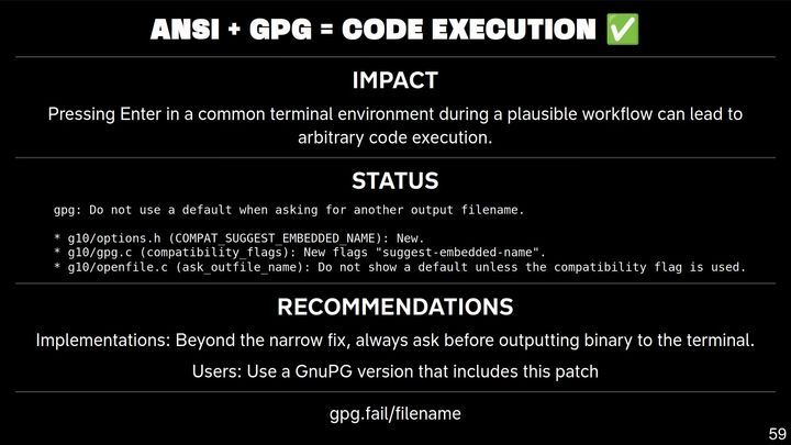 Zero-days in GPG out in the wild [video]