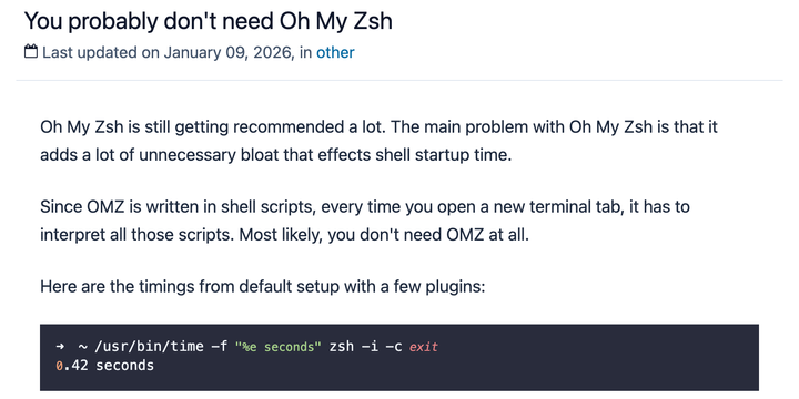 Oh My Zsh adds bloat