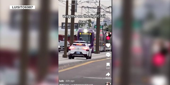 Waymo passenger flees after car drives on Phoenix light rail tracks