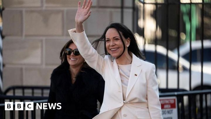 Venezuelan Nobel Peace Prize winner presents her medal to Trump
