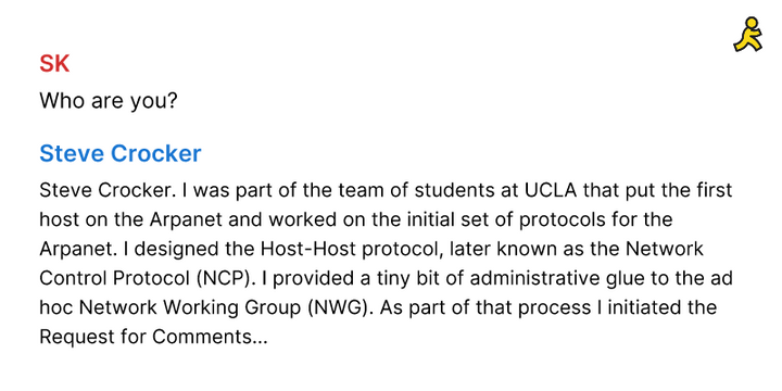 Short AIM-style interviews with technologists who helped create the internet