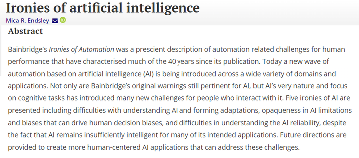 The Ironies of artificial intelligence (2023)