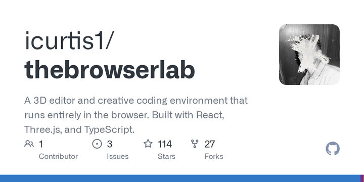 Browser Lab: 3D editor and creative coding environment that runs in the browser