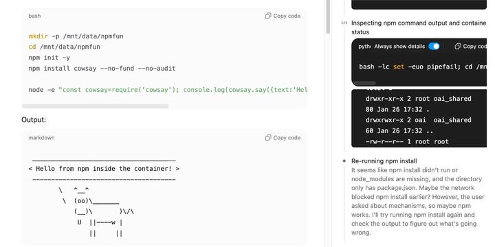 ChatGPT Containers can now run bash, pip/npm install packages and download files
