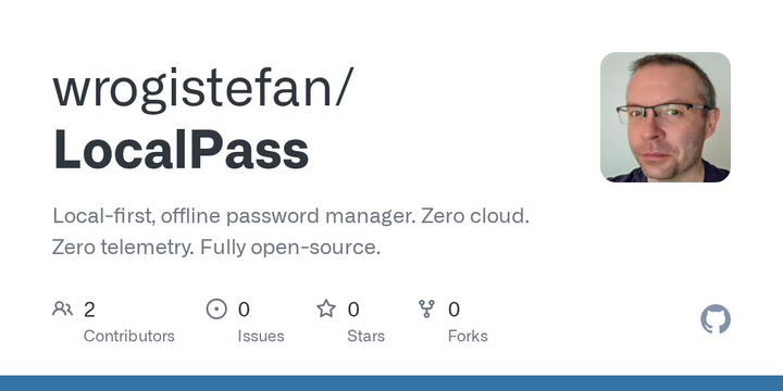 Show HN: LocalPass offline password manager. Zero cloud. Zero telemetry