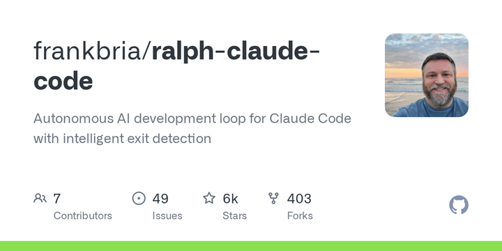 Ralph-Claude-code: Autonomous loop for Claude Code, intelligent exit detection
