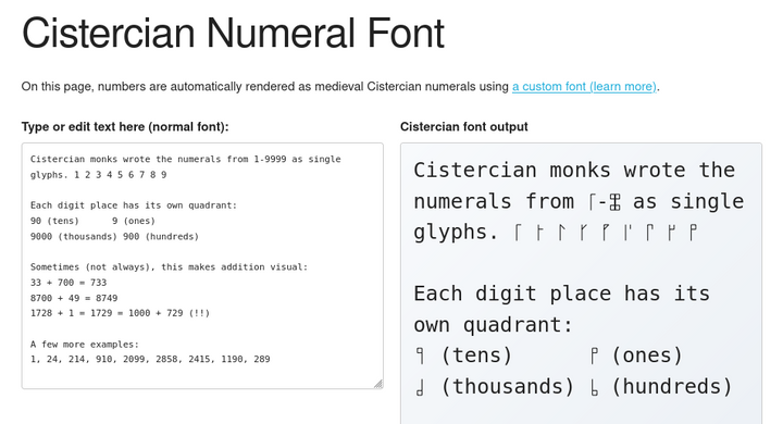 Show HN: A custom font that displays Cistercian numerals using ligatures