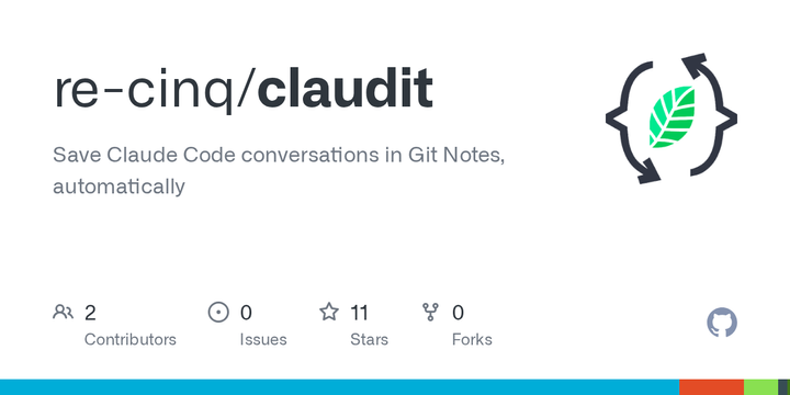 Show HN: Claudit – Claude Code Conversations as Git Notes, Automatically