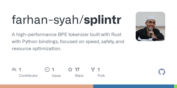 Show HN: Splintr – Rust BPE tokenizer, 12x faster than tiktoken for batches