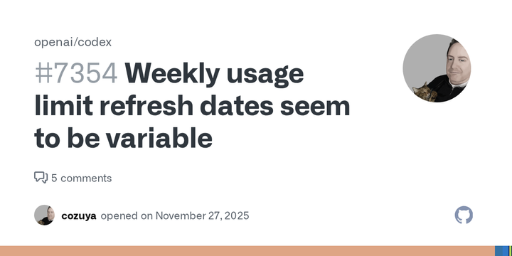 OpenAI Codex: Weekly usage limit refresh dates seem to be variable
