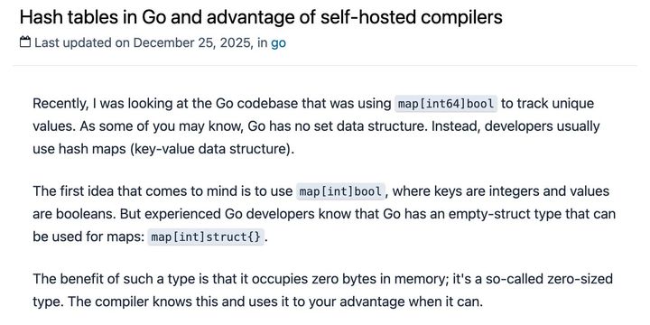 Hash tables in Go and advantage of self-hosted compilers
