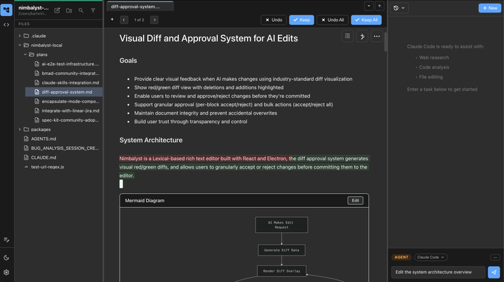 Local WYSIWYG Markdown, mockup, data model editor powered by Claude Code