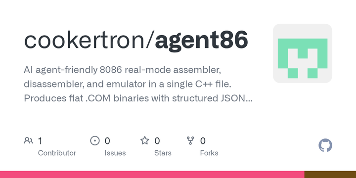 8086 assembler/disassembler and emulator in a single C++ file. Built for AI