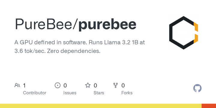 Show HN: PureBee – A software-defined GPU running Llama 3.2 1B at 3.6 tok/SEC
