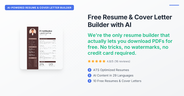 Build a free job-winning resume and cover letter in minutes