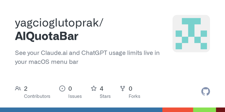 Show HN: AIQuotaBar – See Claude/ChatGPT usage limits in your macOS menu bar