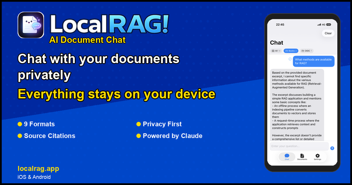Show HN: LocalRAG – Ask AI about your own documents (iOS/Android)