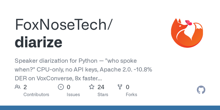 Show HN: Diarize – CPU-only speaker diarization, 7x faster than pyannote