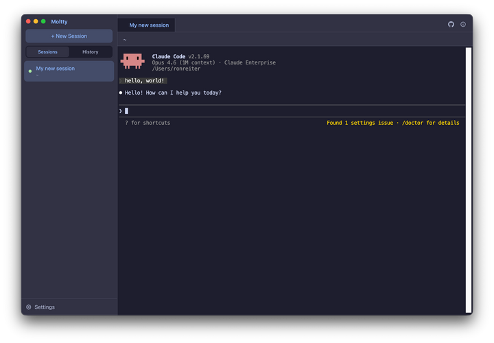 Show HN: Moltty – Organized, Persistent AI Coding Sessions