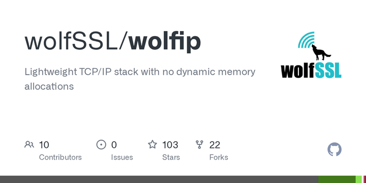 WolfIP: Lightweight TCP/IP stack with no dynamic memory allocations