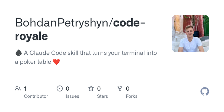 Show HN: Code Royale – Play and learn poker with Claude Code (skill)